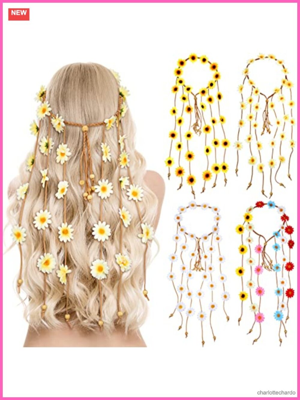Hippie Flower Headband Crown Tassel Daisy Hair Accessories Adjustable